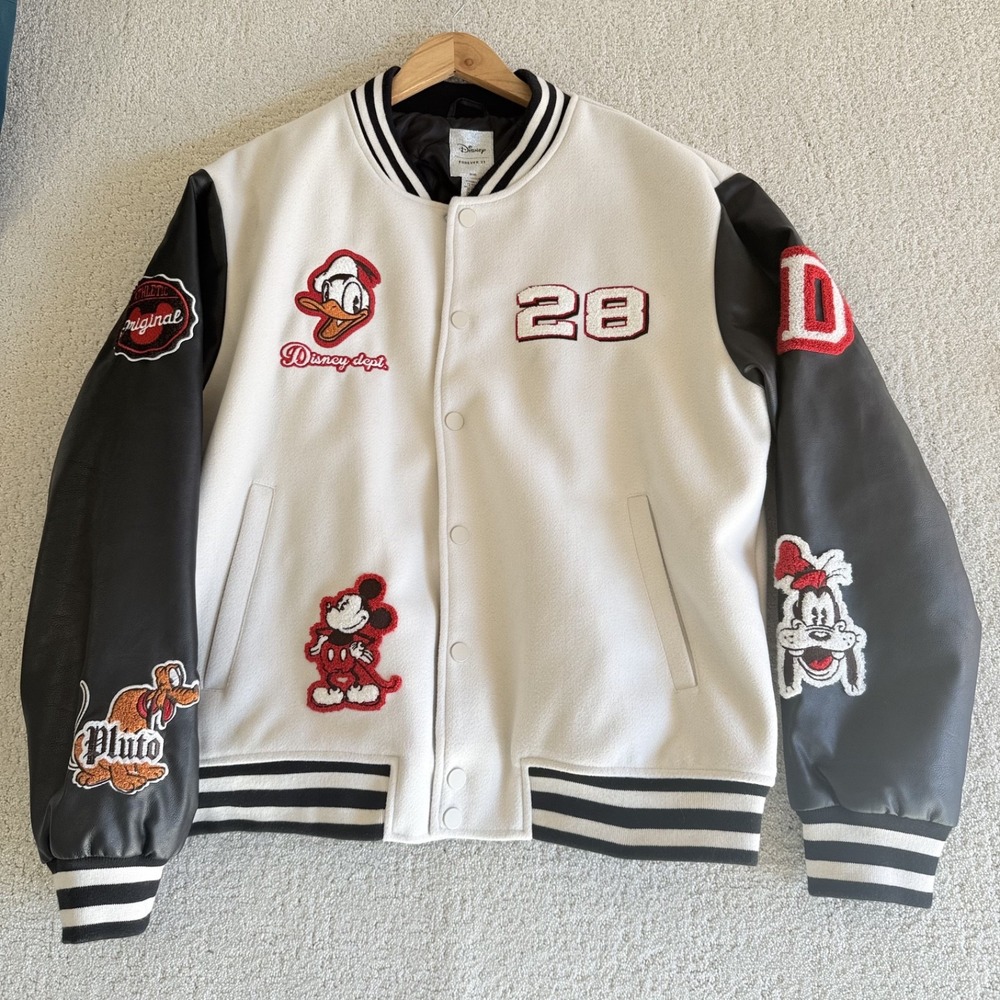 Disney Forever 21‎ Varsity Jacket Mickey & Friends White Wool/Black Sz M